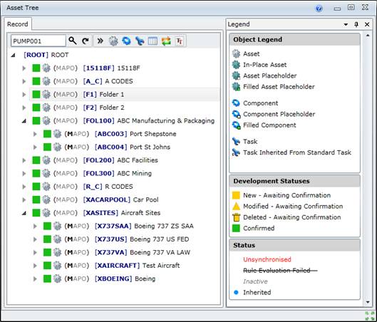View the Asset Tree Legend