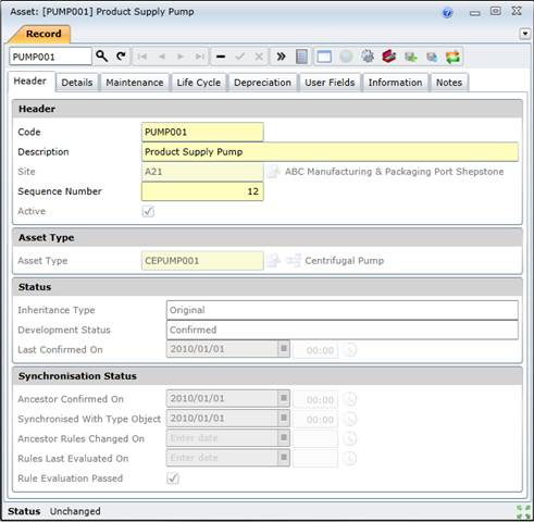 Asset Type Component edit window