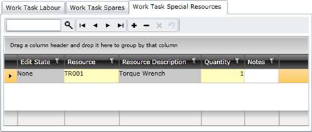 Work Order - Work Order Tasks - Work Task Special Resources tab