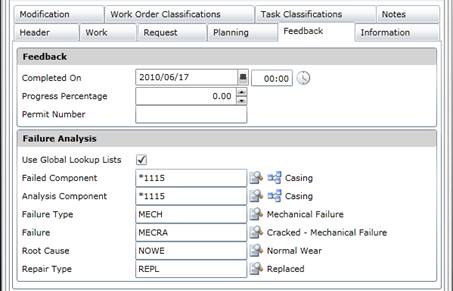 Add Work Order feedback for Failure Analysis